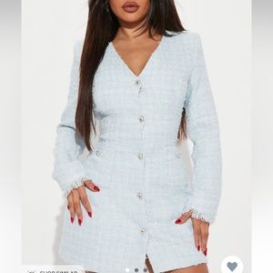 Glamorous Powder Blue Tweed dress from Fashion Nova